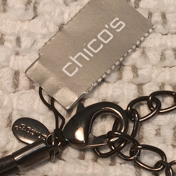 Chico's 'Eccentric' leather & gunmetal asymmetrical ring pendant necklace - NWT - Picture 8 of 12